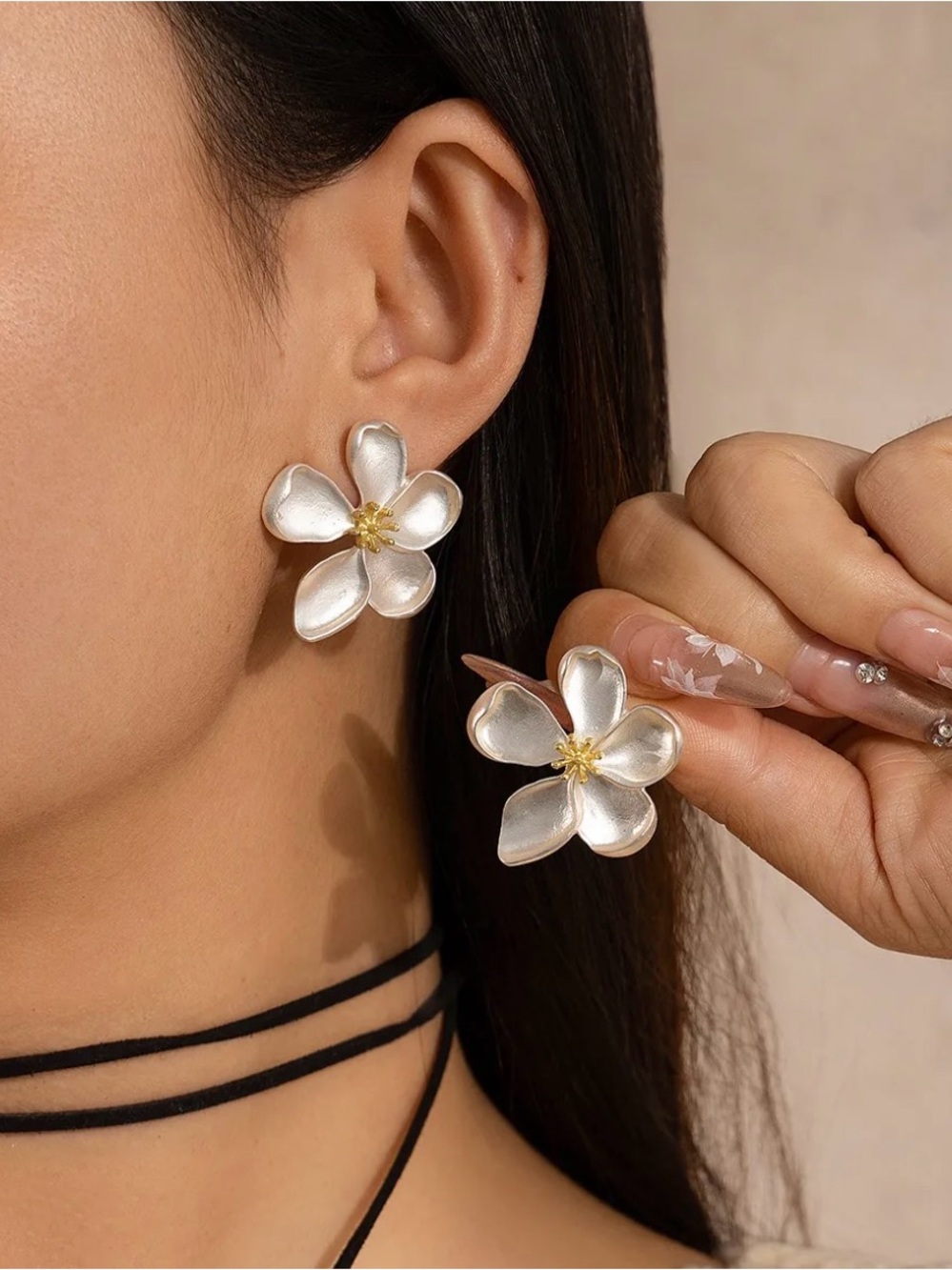 Silver Floral Statement Earrings - Women Jewelry